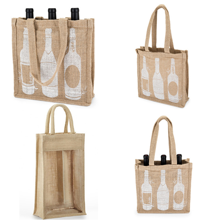 Custom Jute Printed Bottle Wine Bag