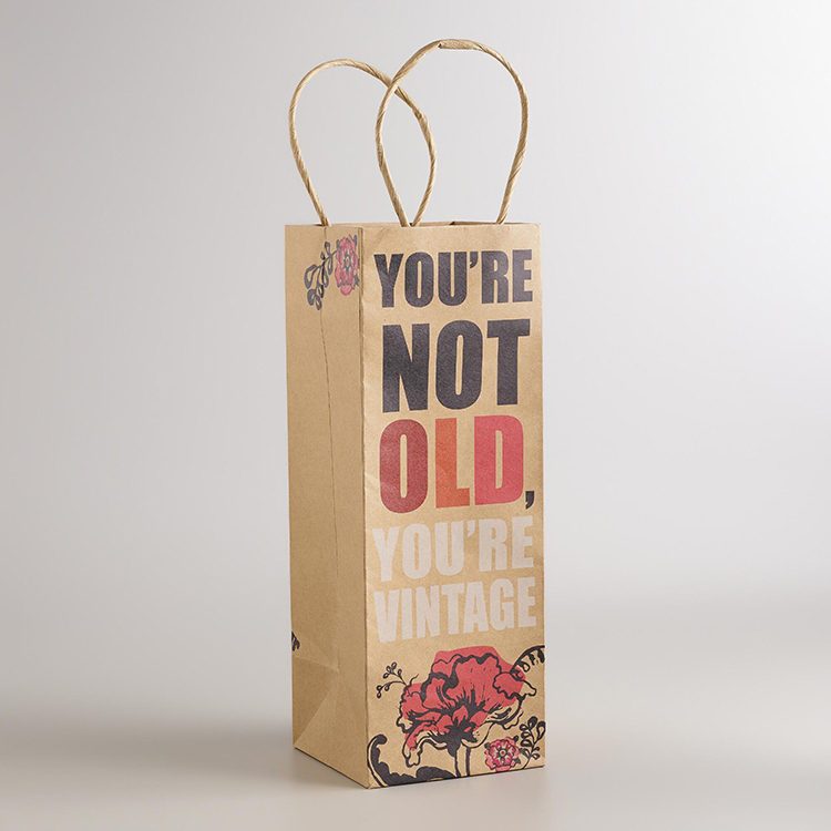 Eco-Friendly Customized Gift Kraft Wine Bottle Paper Bags with Handle