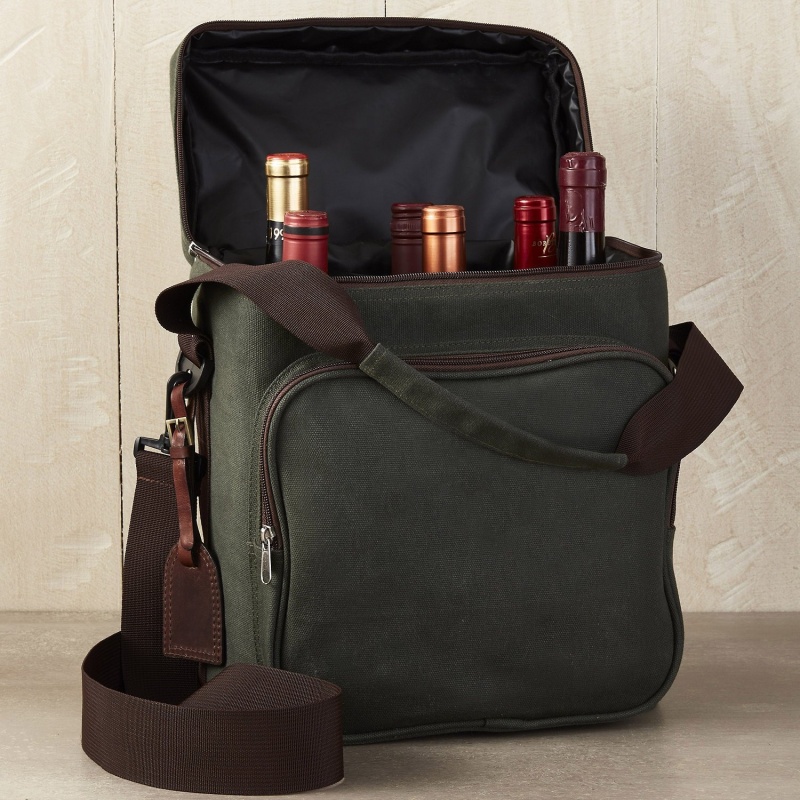 Light Weight and Durable Waxed Canvas 6-Bottle Wine Bag Thermal Insulated