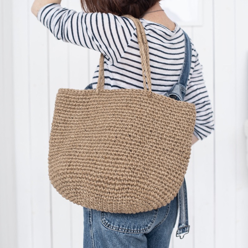 Crochet Jute Shoulder Shopping Bag Natural Jute