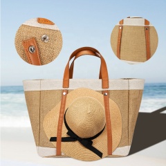 Custom Printed Logo Shopping Bags Eco Reusable Jute Tote Bag Leather Handles