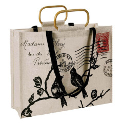 Custom Logo Flowers Printed Jute Fashion Shopping Bag