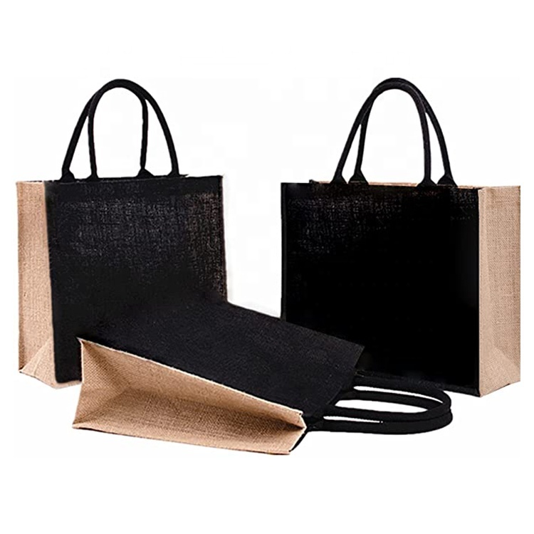 Custom Printed Logo Shopping Bags Eco Reusable Jute Tote Bag Leather Handles