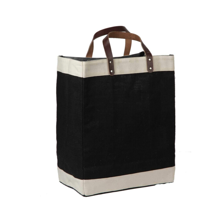 Eco-Friendly Jute Tote Bag with Cotton Accents and Leather Handles