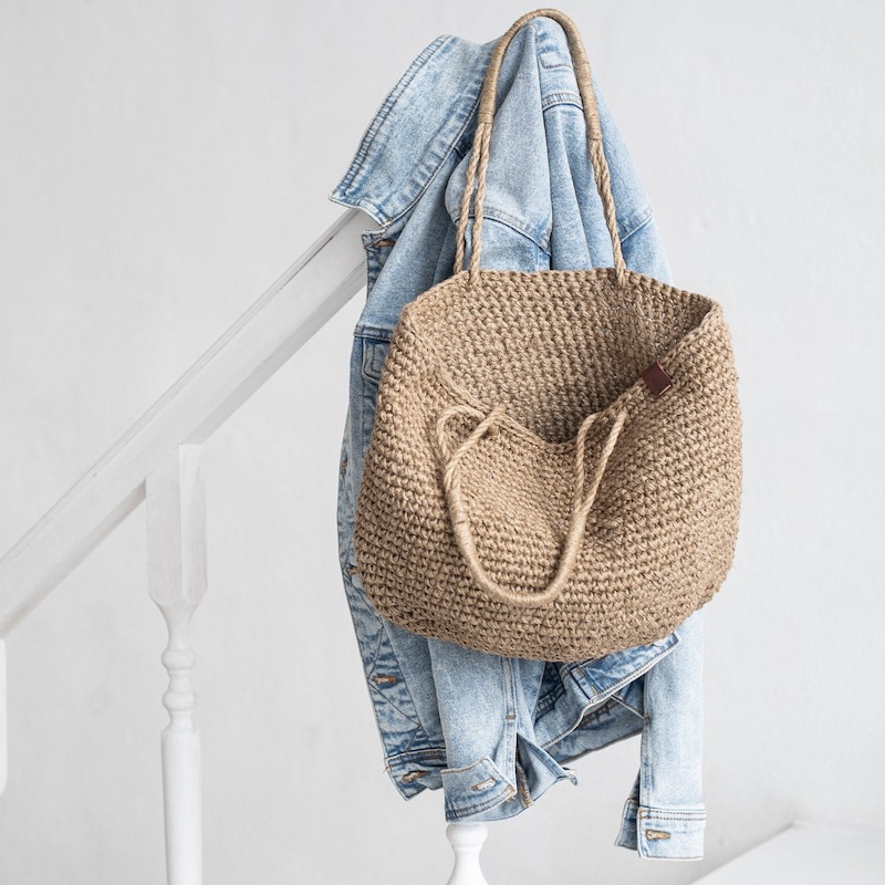 Crochet Jute Shoulder Shopping Bag Natural Jute