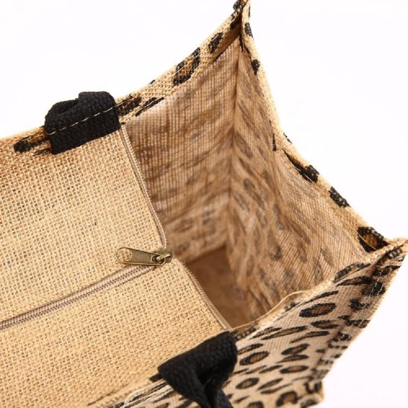 Custom New Leopard Jute Gunny Shopping Tote Bag Natural