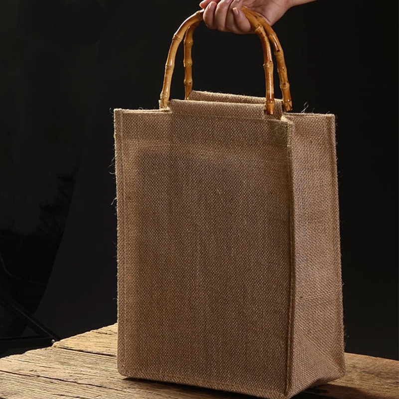 Custom Printing Jute Shopping Bags With Bamboo Loop Handles