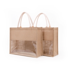 Custom Eco-Friendly Shopping Bag with Handles Clear Window Jute Bags