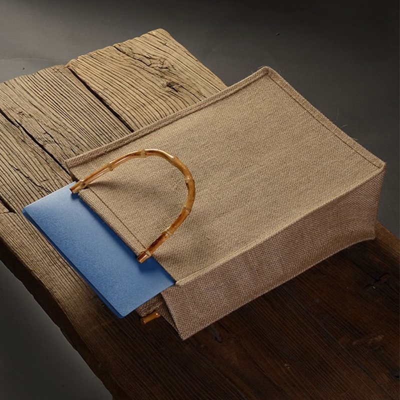 Custom Printing Jute Shopping Bags With Bamboo Loop Handles