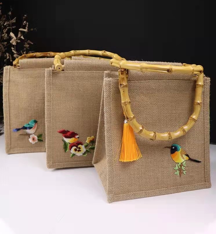 Custom Printed Burlap Handbag Eco Reusable Shopping Jute Tote Bag