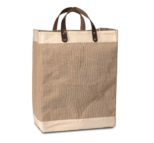 Eco-Friendly Jute Tote Bag with Cotton Accents and Leather Handles