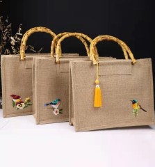 Custom Printed Burlap Handbag Eco Reusable Shopping Jute Tote Bag