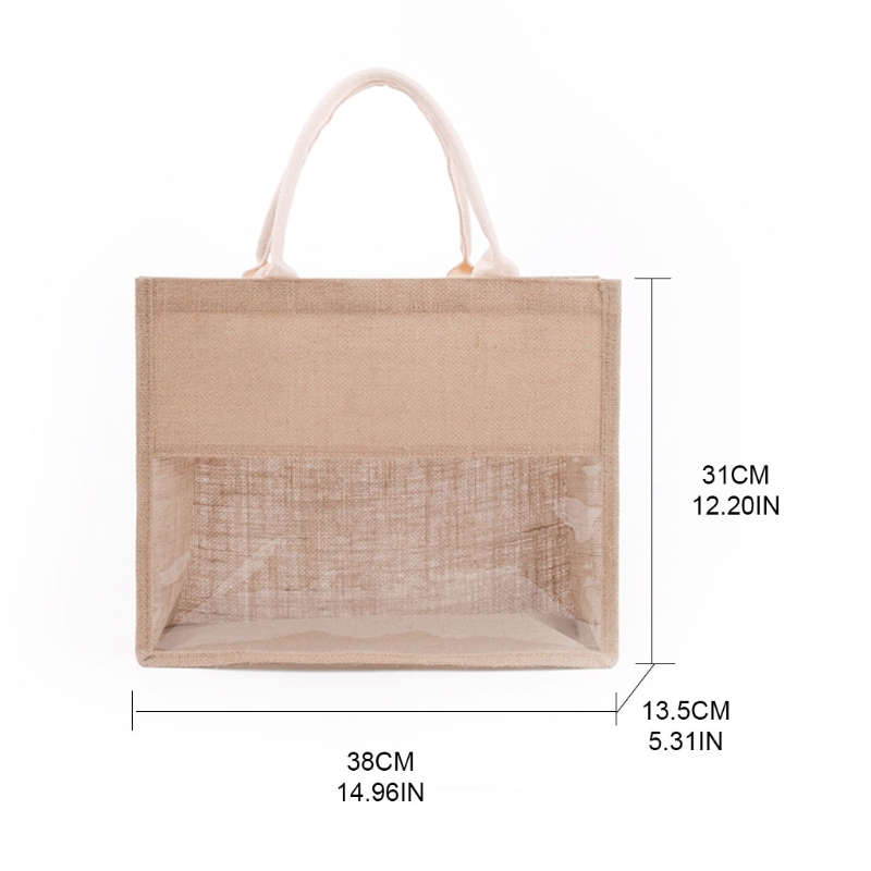 Custom Eco-Friendly Shopping Bag with Handles Clear Window Jute Bags