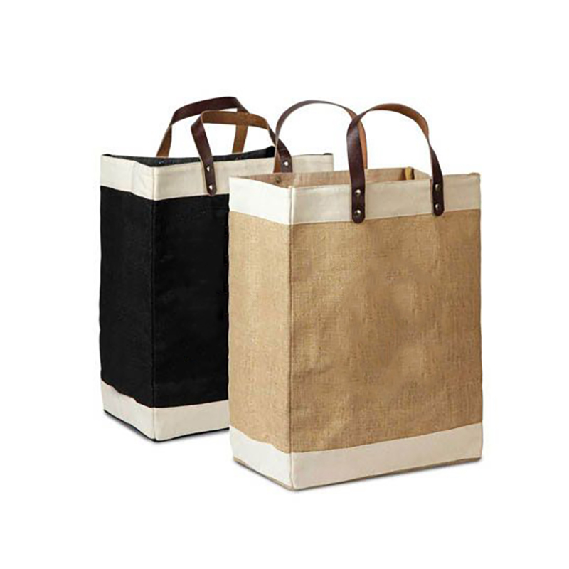 Eco-Friendly Jute Tote Bag with Cotton Accents and Leather Handles