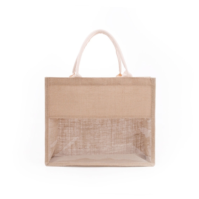 Custom Eco-Friendly Shopping Bag with Handles Clear Window Jute Bags