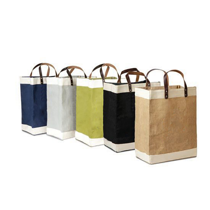 Eco-Friendly Jute Tote Bag with Cotton Accents and Leather Handles