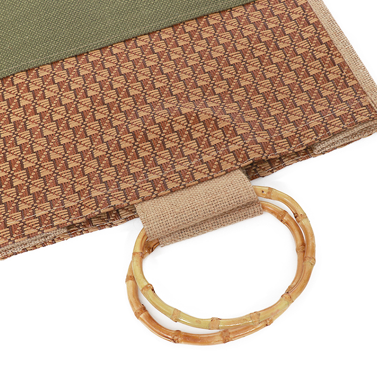 Custom Printed Large Natural Eco-Friendly Burlap Jute Shopping Bag with Bamboo Handle