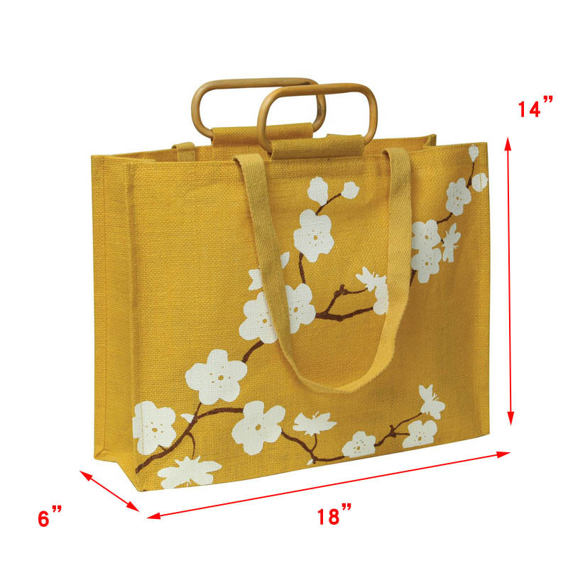 Custom Logo Flowers Printed Jute Fashion Shopping Bag