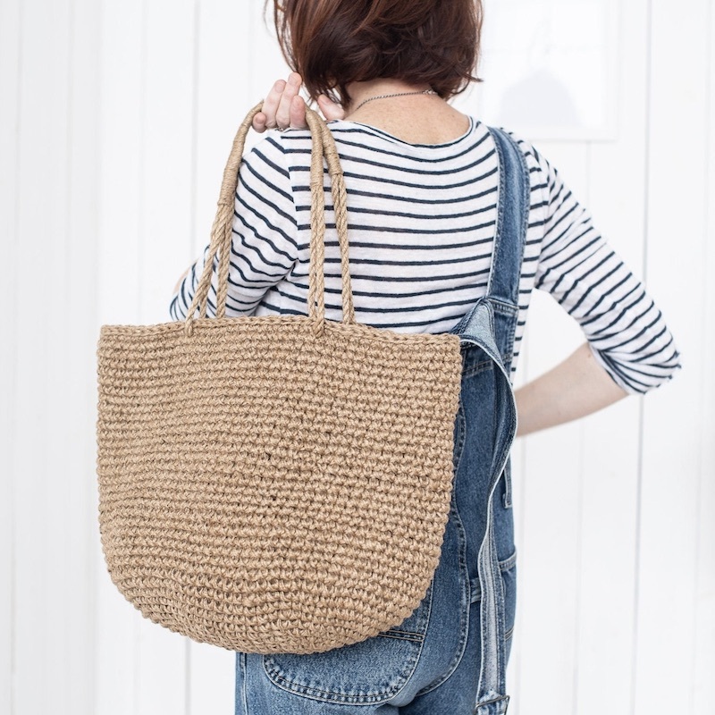 Crochet Jute Shoulder Shopping Bag Natural Jute