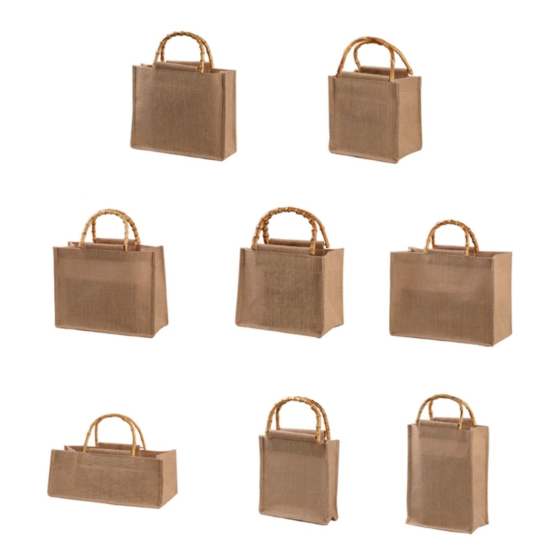 Custom Printing Jute Shopping Bags With Bamboo Loop Handles