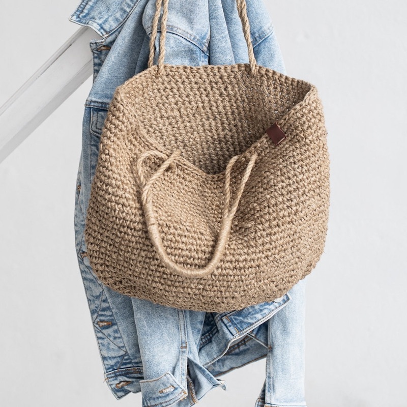 Crochet Jute Shoulder Shopping Bag Natural Jute