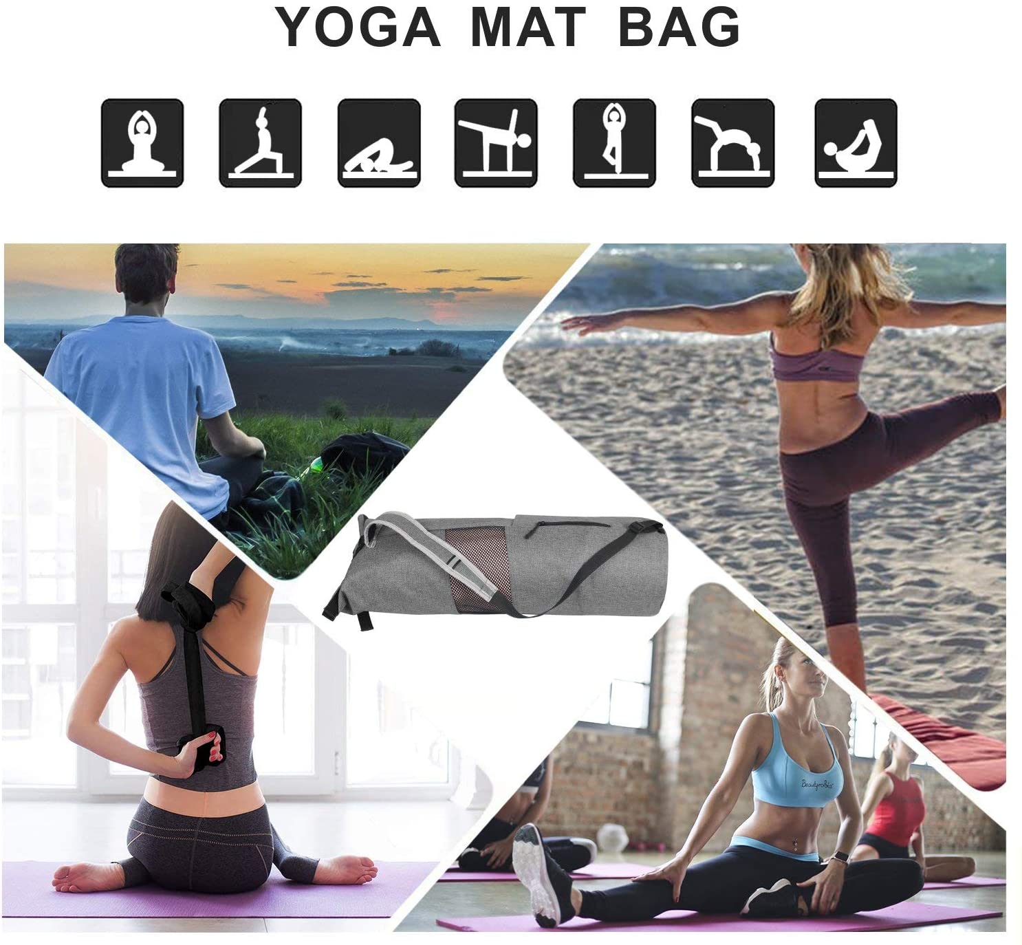 Oxford Yoga Mat Storage Bag with Breathable Window and Large Pocket