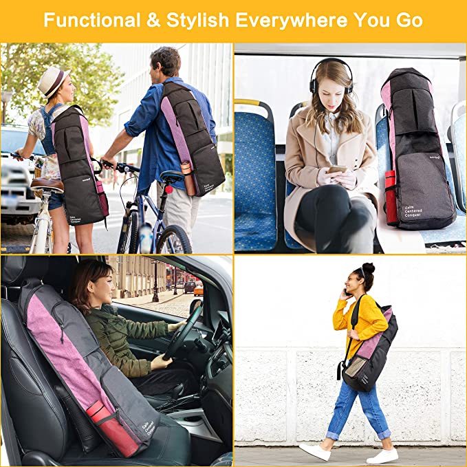 Full-Zip Yoga Mat Carry Bag Holder Carrier with Large Pockets & Water Bottle Holders