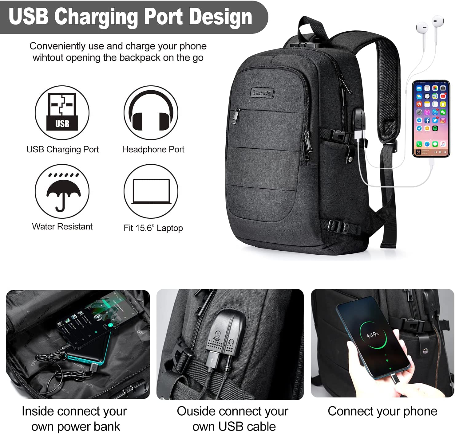 Travel Laptop Backpack Water Resistant Anti-Theft Bag with USB Charging Port and Lock