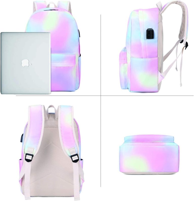 Rainbow Backpacks Water Resistant Casual with USB Charging Port & Headphone Interface