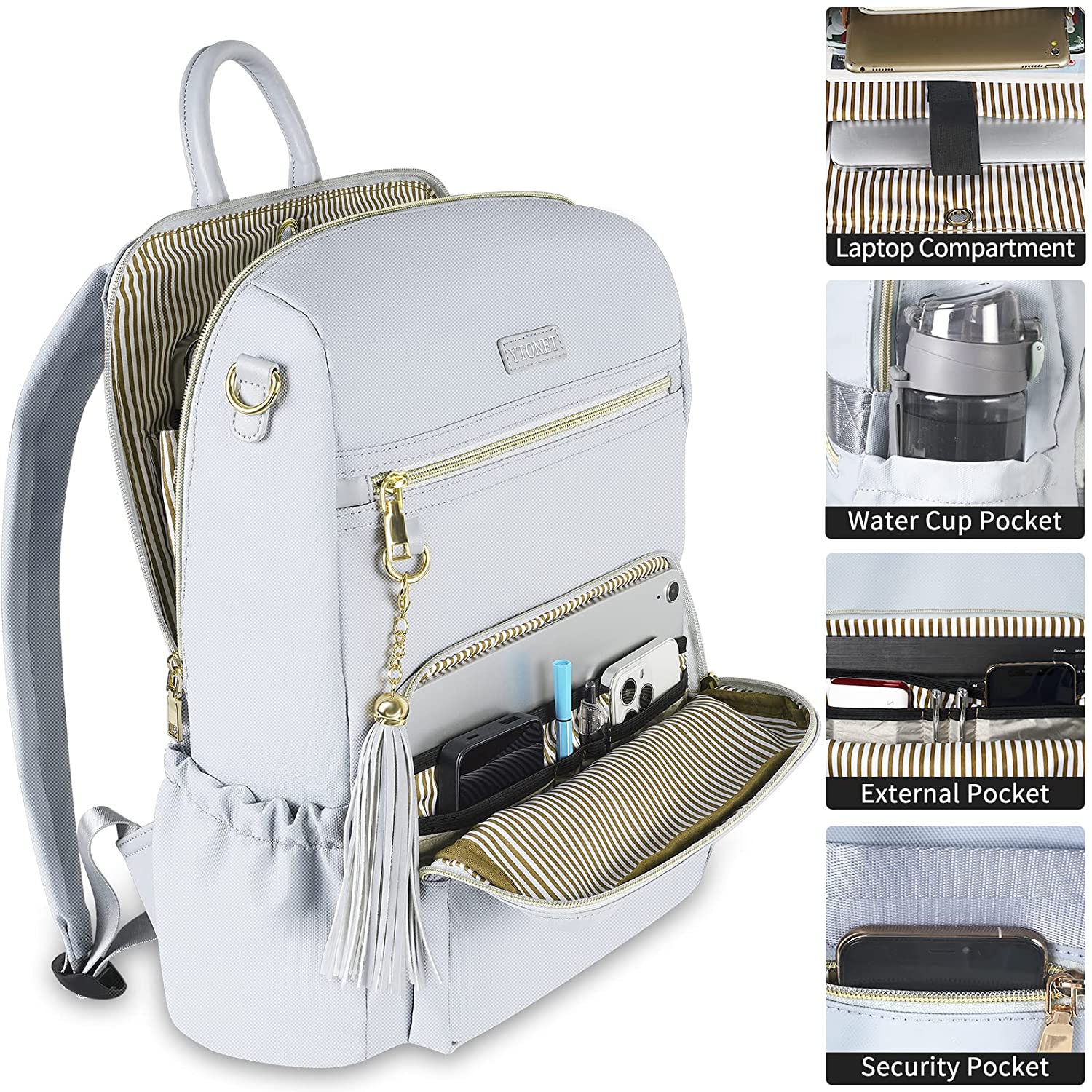 Backpack Purse for Women, 15.6 Stylish Travel Laptop Backpack with USB Charging Port Waterproof