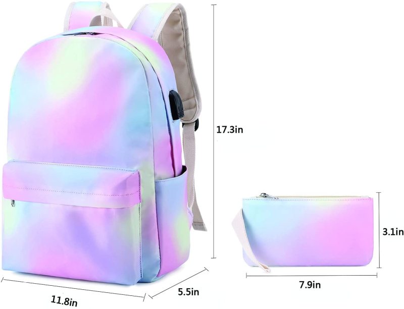 Rainbow Backpacks Water Resistant Casual with USB Charging Port & Headphone Interface