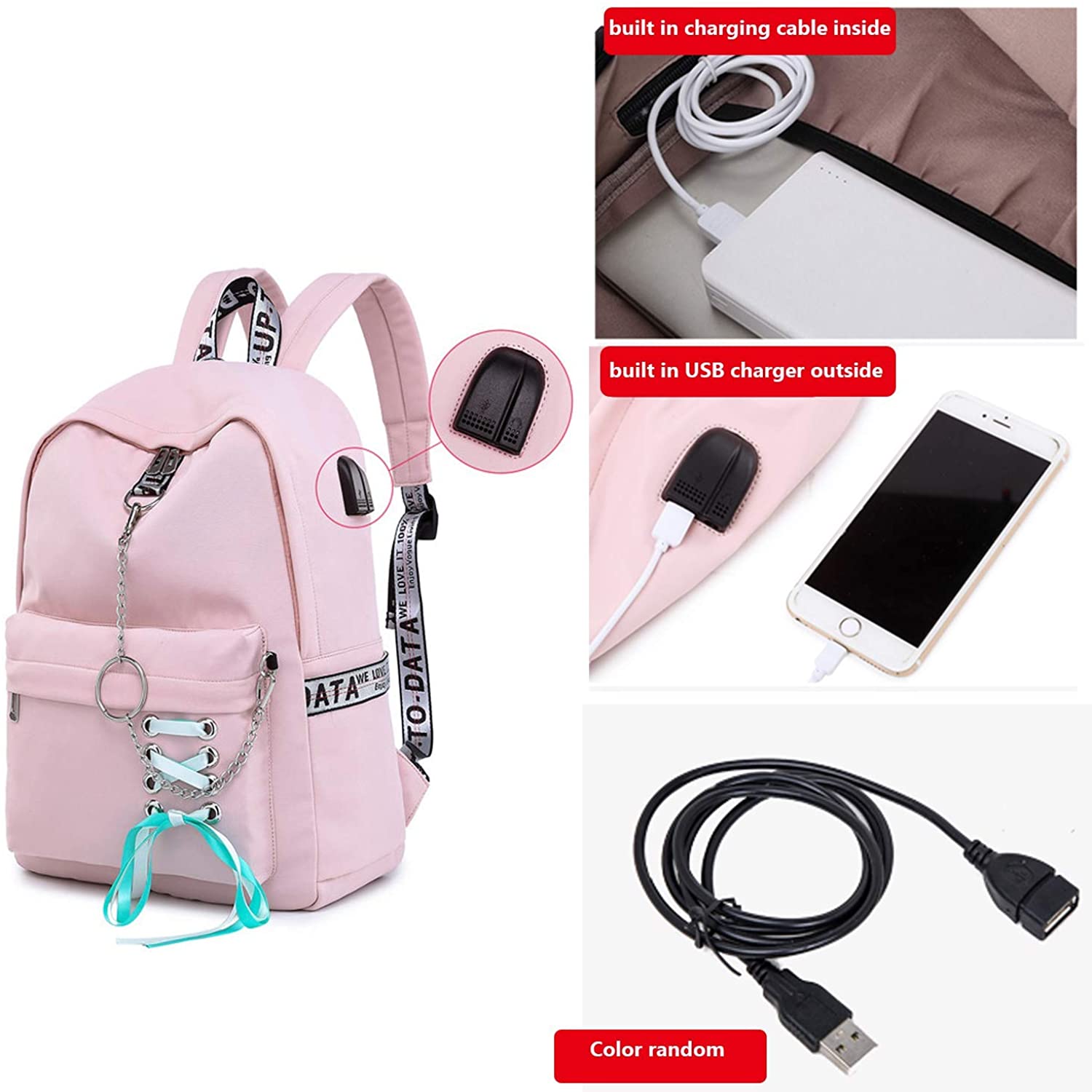 Teen Girl School Backpack USB Charging Port 16' Laptop Bag