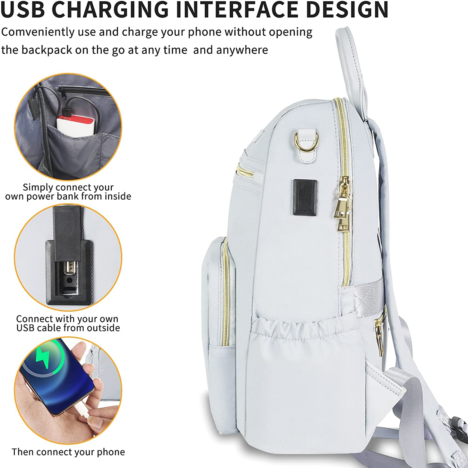 Backpack Purse for Women, 15.6 Stylish Travel Laptop Backpack with USB Charging Port Waterproof