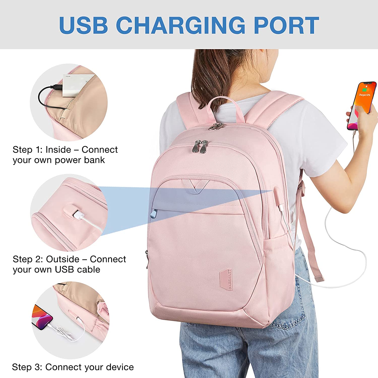 Backpacks for Women 15.6' with USB Charging Port Computer Bag