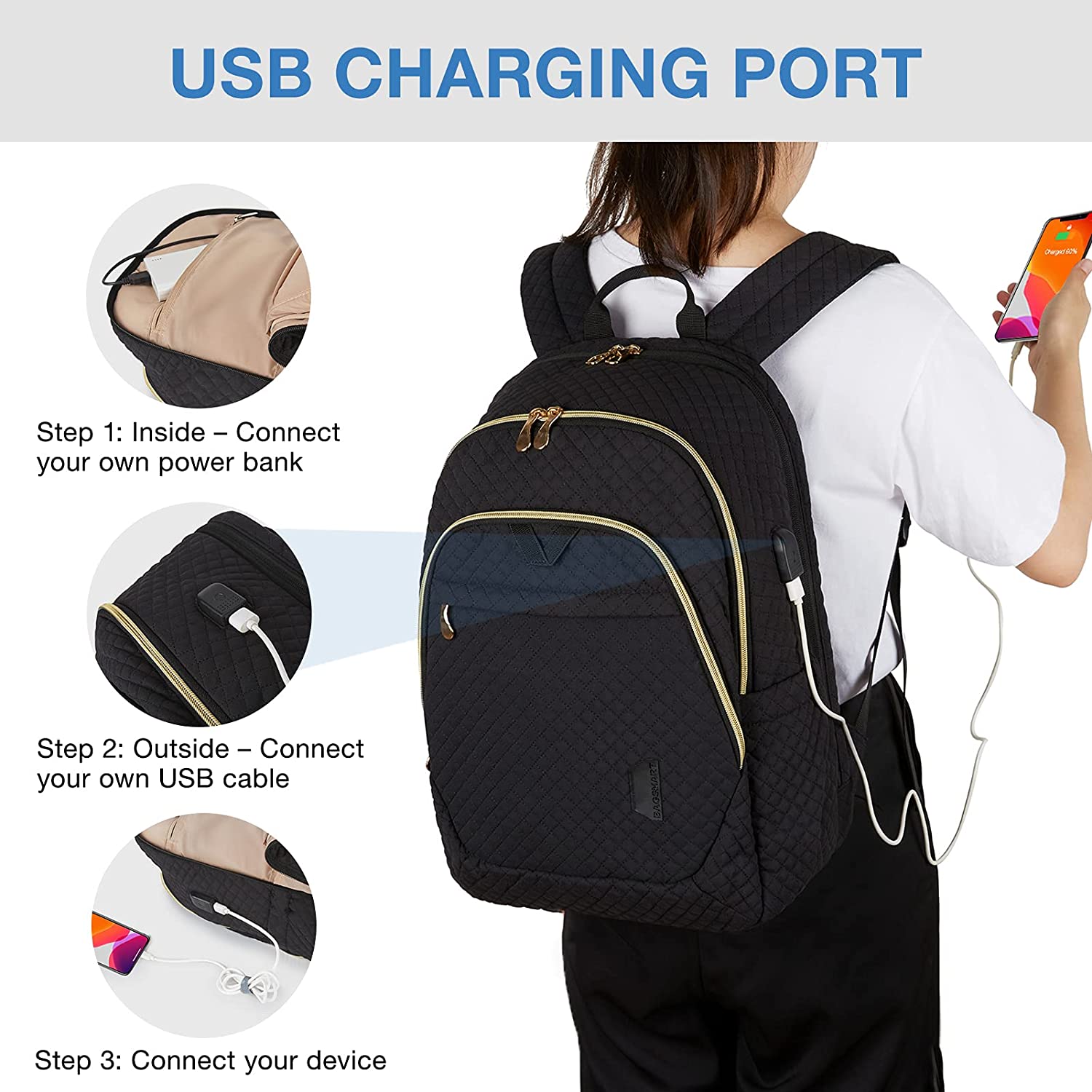 Custom Color Backpack Travel Business School with USB Charging Port 15.6'