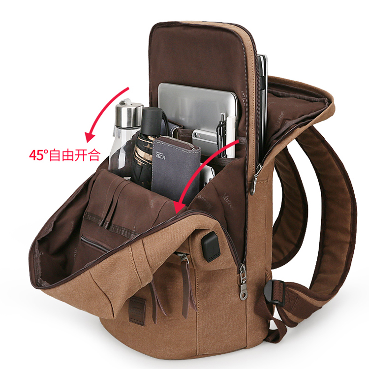 Water Resistant Casual Canvas Backpack with USB Charging Port
