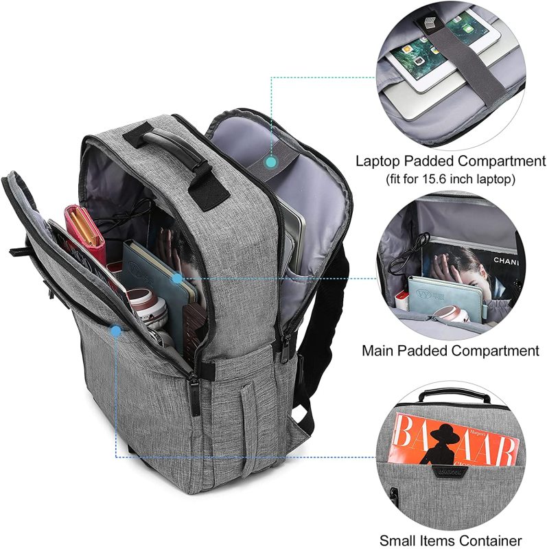 Backpack for School College Casual Daypacks with USB Charging Port and Lock