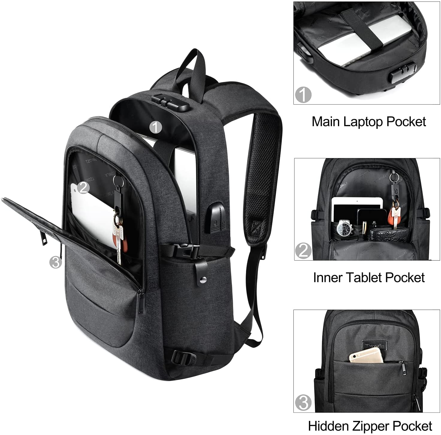 Travel Laptop Backpack Water Resistant Anti-Theft Bag with USB Charging Port and Lock