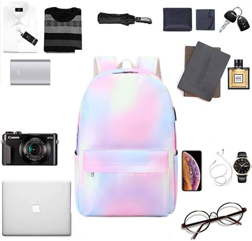 Rainbow Backpacks Water Resistant Casual with USB Charging Port & Headphone Interface