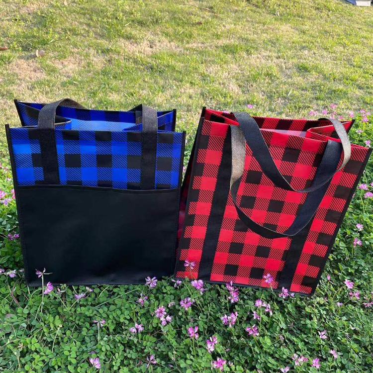 Plaid Laminated Grocery Non-Woven Polypropylene Bag Custom