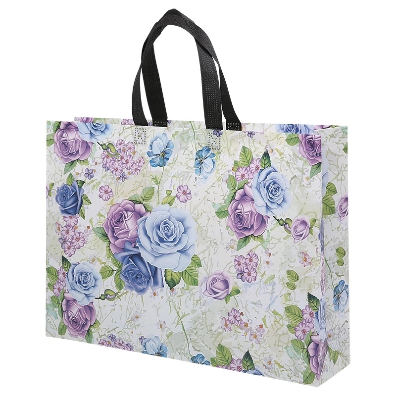 Custom Flowers Eco-Friendly Recycle Reusable Grocery Bag Laminated Non-Woven