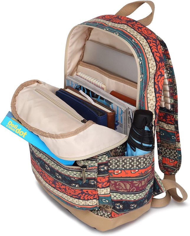 New Bohemian Water Resistant Backpack with Massage Cushion Straps and USB Charging Port