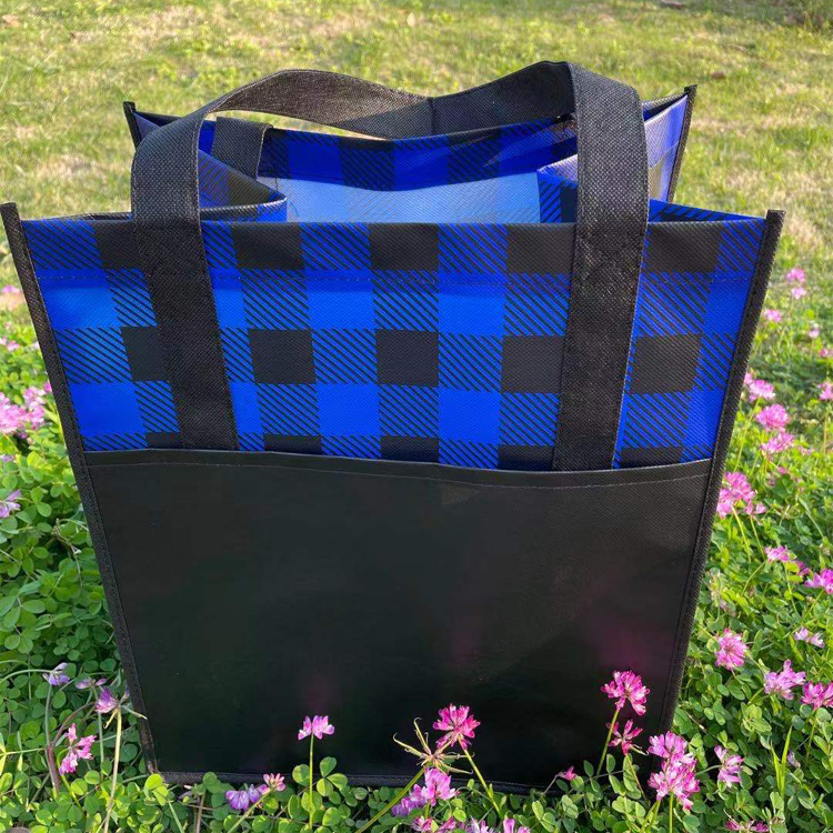 Plaid Laminated Grocery Non-Woven Polypropylene Bag Custom