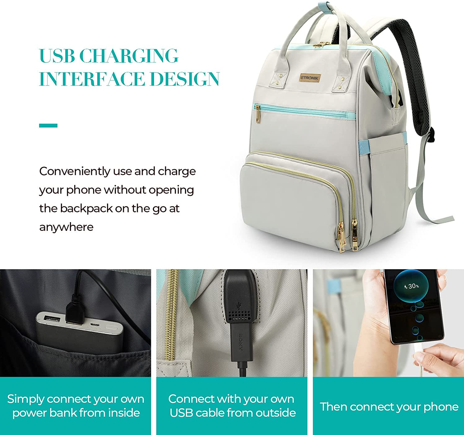 Backpack with USB Port with Insulated Cooler Lunch Bag