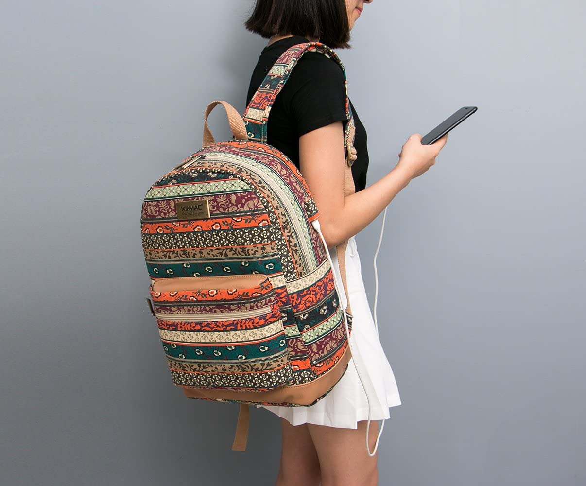 New Bohemian Water Resistant Backpack with Massage Cushion Straps and USB Charging Port