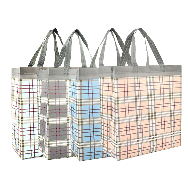 Ultrasonic Non-Woven Shopping Bag Plaid Eco Reusable Tote