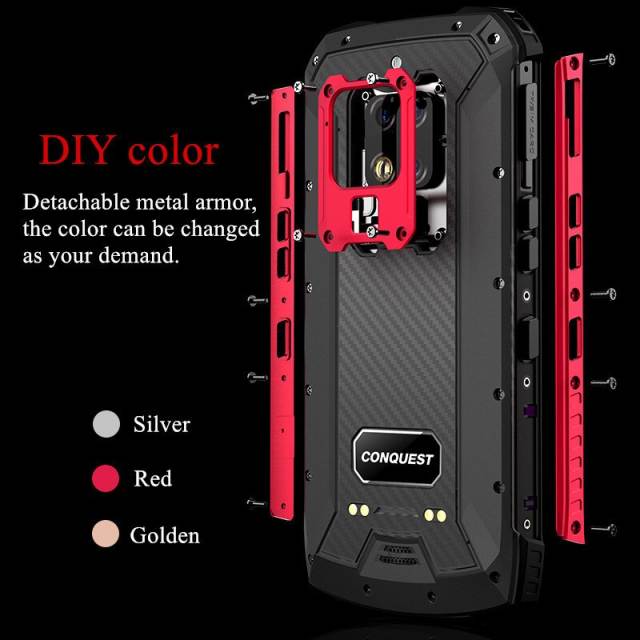 3 Colors DIY Metal Armor for CONQUEST S16 IP68 Waterproof Rugged Phone Red/ Silver/Golden Color