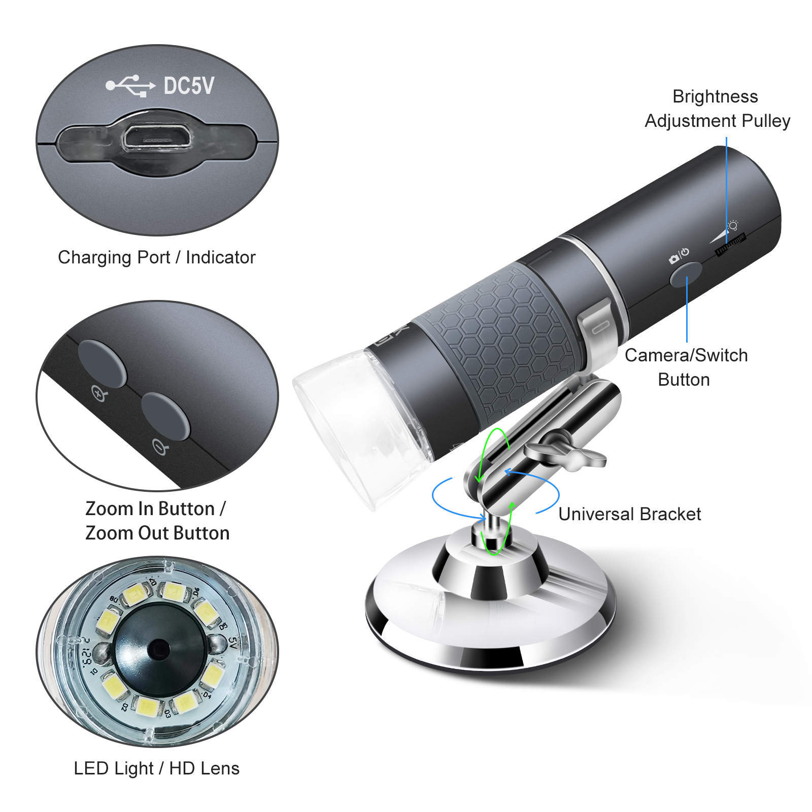 Ninyoon 4K WiFi Microscope for iPhone Android, 50 to 1000X USB Digital ...