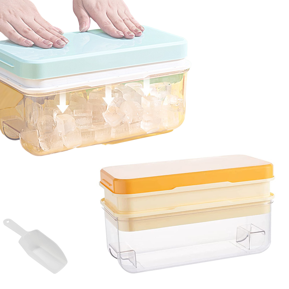 PHINOX Two Ice Cube Trays & Lid & Bin & Ice Scoop, 64 pcs Ice Cubes Molds,  Food Grade PP REVIEW 