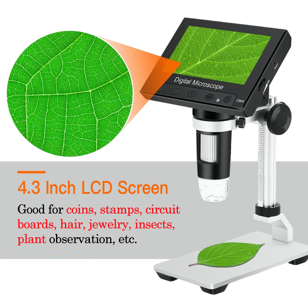 Digital Microscope 1000X USB Coin Microscope 4.3 LCD Screen Soldering  Insects